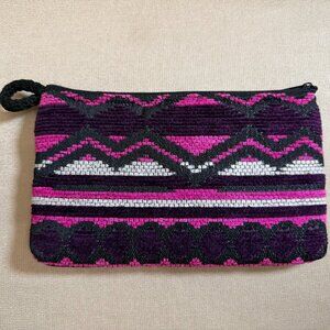 Handmade Purple White And Black Pouch From South America